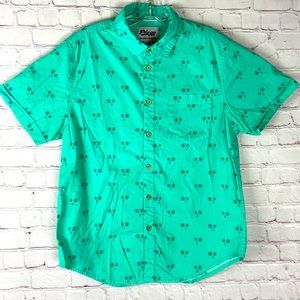 Plugg Men's Green & Palm Three Pattern Button Down Short Sleeve Shirt. Sz. M